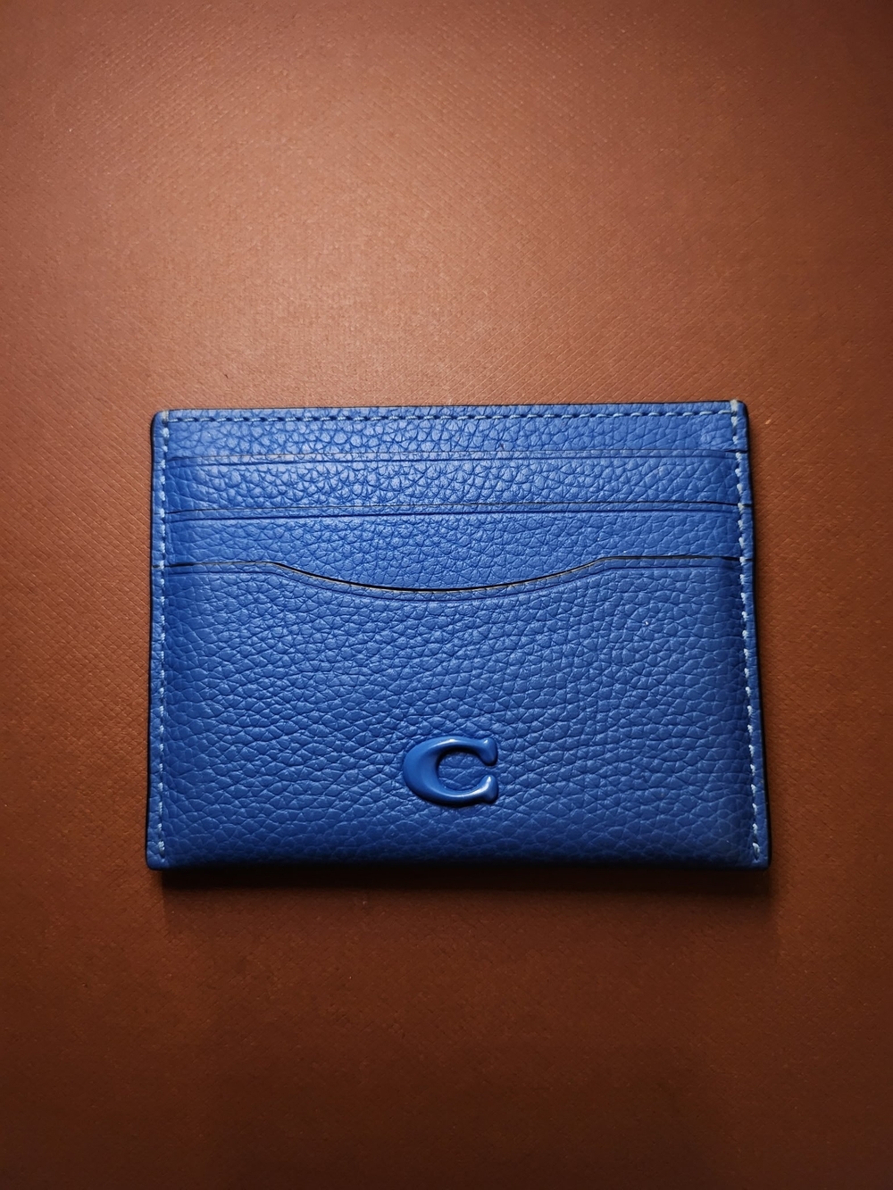 Coach Blue Finn Leather Card Holder with 'C' Logo